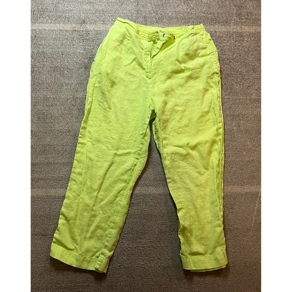 St Johns Bay Lime Green 100% Linen Crop Pants Womens 8 Lime Green Pull On Casual